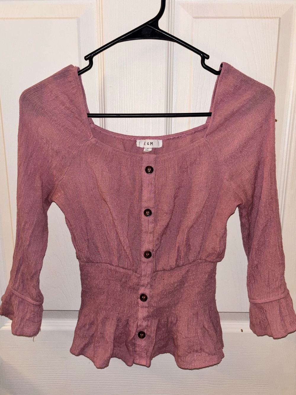 E&M Rose-Pink Buttoned Peplum Blouse
